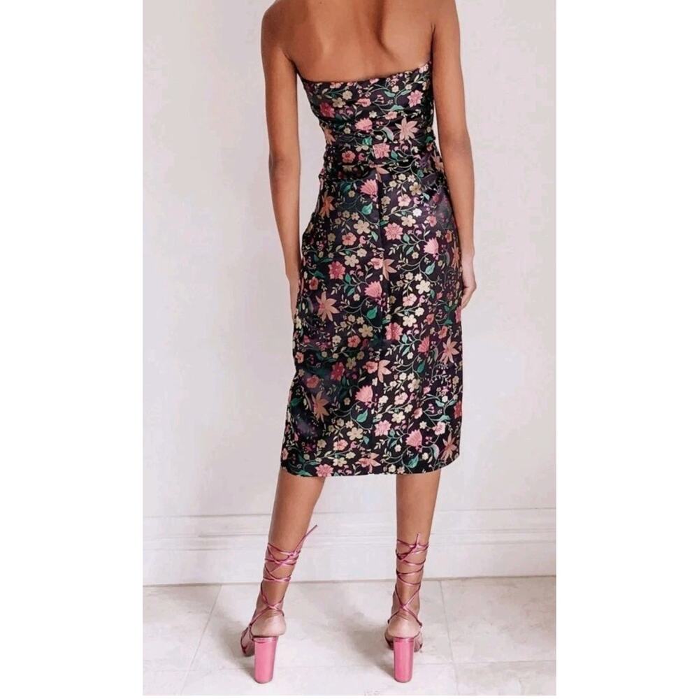 Lulus Make A Move Black Satin Floral Jacquard Midi Dress Size XS Side Slit Party - Picture 11 of 12